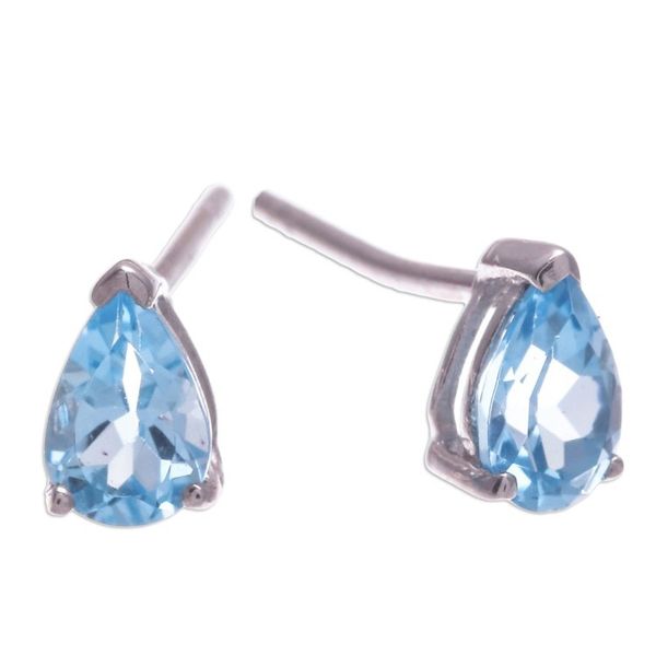 Alternate image for Sterling Silver Drop Earrings with Pear Blue Topaz Gems Loyalty Blessing