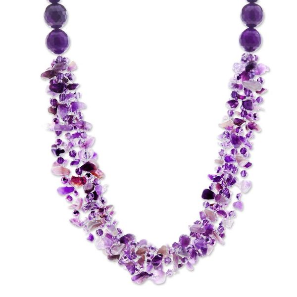 Alternate image for Purple-Toned Amethyst and Chalcedony Beaded Strand Necklace Wise Jewels