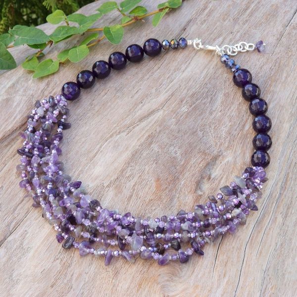 Alternate image for Purple-Toned Amethyst and Chalcedony Beaded Strand Necklace Wise Jewels