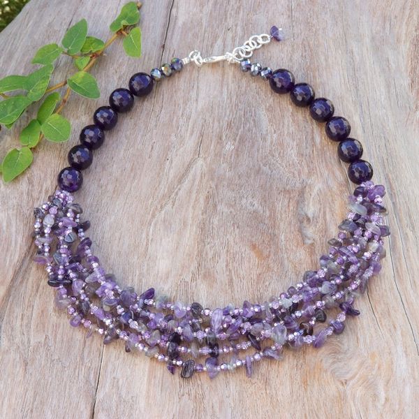 Alternate image for Purple-Toned Amethyst and Chalcedony Beaded Strand Necklace Wise Jewels