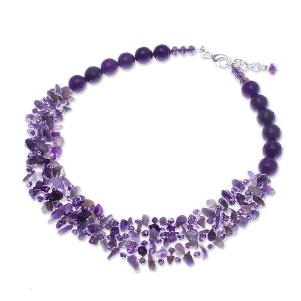 Alternate image for Purple-Toned Amethyst and Chalcedony Beaded Strand Necklace Wise Jewels