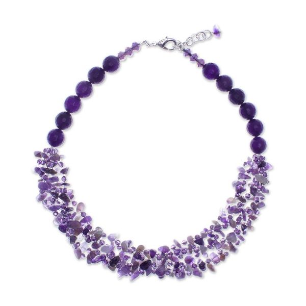 Alternate image for Purple-Toned Amethyst and Chalcedony Beaded Strand Necklace Wise Jewels
