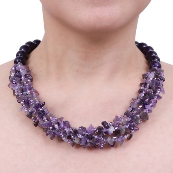 Alternate image for Purple-Toned Amethyst and Chalcedony Beaded Strand Necklace Wise Jewels