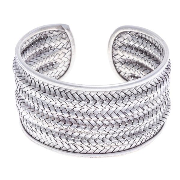 Alternate image for Silver Cuff Bracelet with Basketweave Pattern from Thailand Mansion Memories