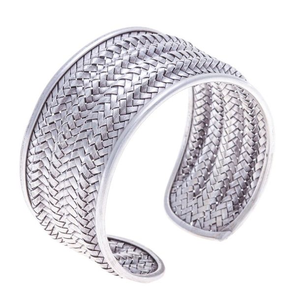 Alternate image for Silver Cuff Bracelet with Basketweave Pattern from Thailand Mansion Memories