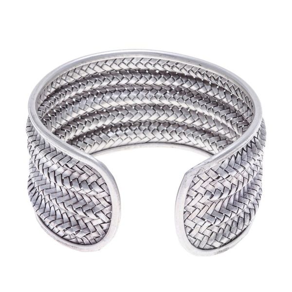 Alternate image for Silver Cuff Bracelet with Basketweave Pattern from Thailand Mansion Memories