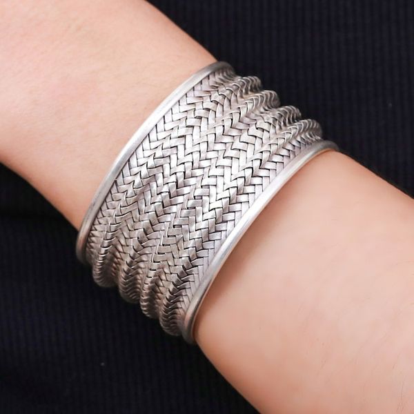 Alternate image for Silver Cuff Bracelet with Basketweave Pattern from Thailand Mansion Memories
