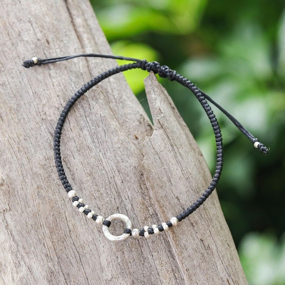 Handcrafted Silver Pendant Bracelet with Braided Design 'Modern Ancestry'