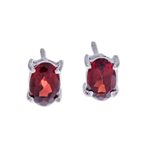 Alternate image for Sterling Silver Button Earrings with Natural Garnet Gems Perseverance Maiden