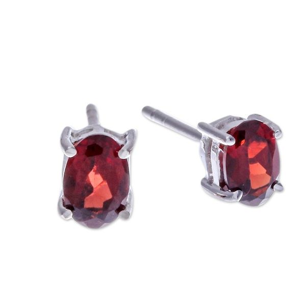 Alternate image for Sterling Silver Button Earrings with Natural Garnet Gems Perseverance Maiden