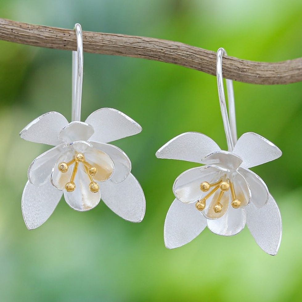 Artisan Crafted Gold-Accented Drop Earrings 'Flower Show'