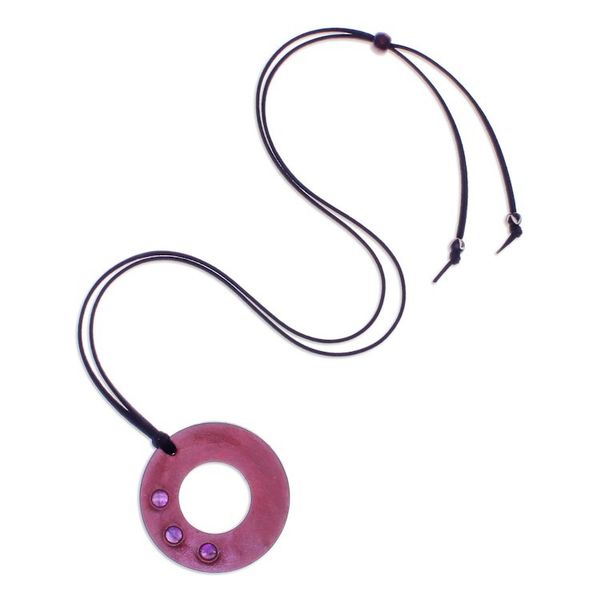 Alternate image for Thai Amethyst and Red Leather Pendant Necklace Red Lucky Ring