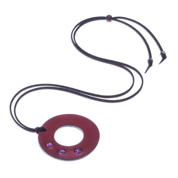 Alternate image for Thai Amethyst and Red Leather Pendant Necklace Red Lucky Ring