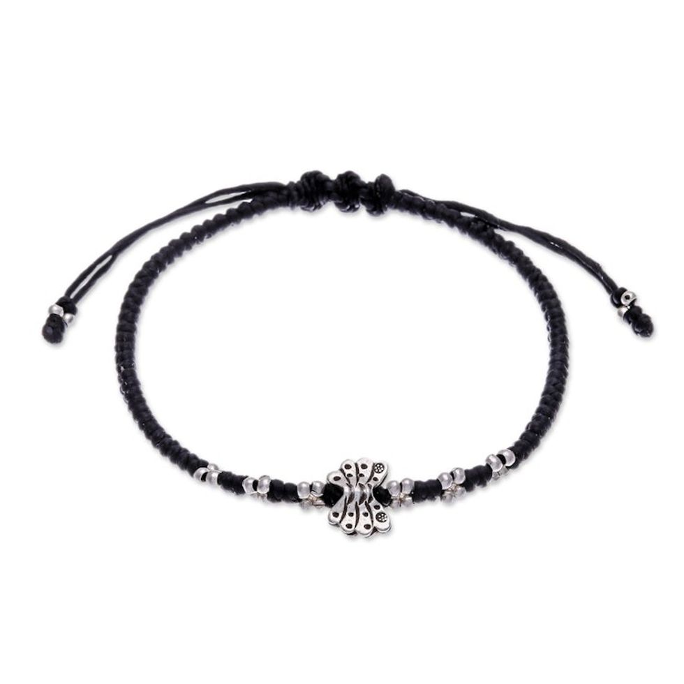 Thai Hand-braided 950 Silver Butterfly Pendant Bracelet 'Charming Butterfly'