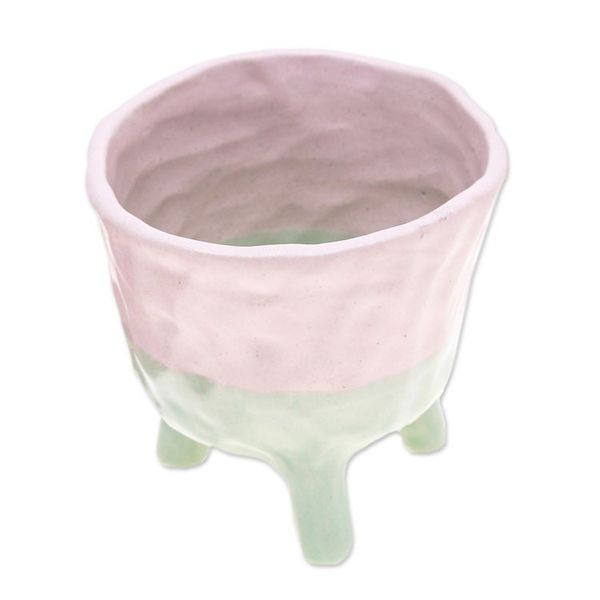 Alternate image for Hand-Painted Ceramic Flower Pot in Pink and Green Tones Pink Roots