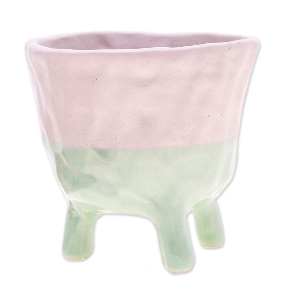 Alternate image for Hand-Painted Ceramic Flower Pot in Pink and Green Tones Pink Roots