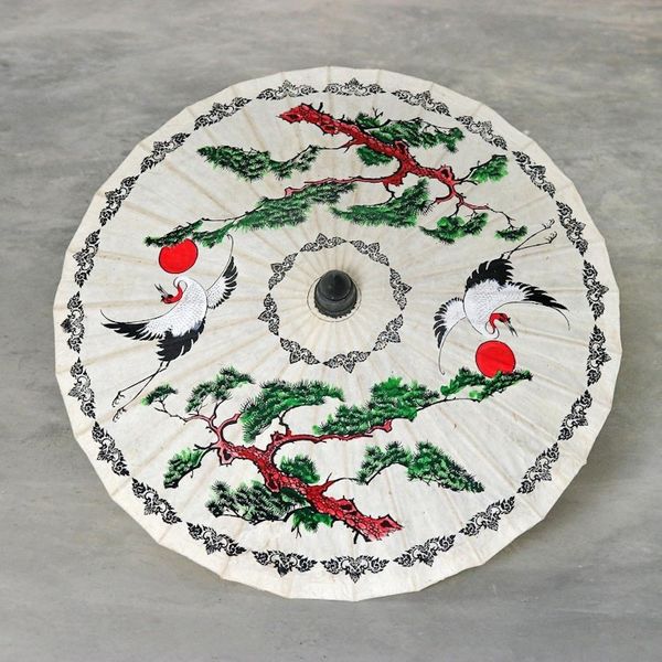 Alternate image for Hand-Painted White Crane Motif Saa Paper Decorative Parasol Morning Cranes