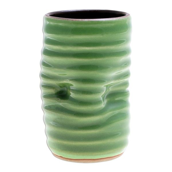 Alternate image for Handcrafted Green Ceramic Cup Green Ripple