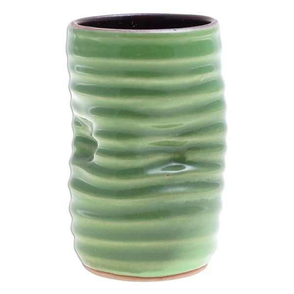 Alternate image for Handcrafted Green Ceramic Cup Green Ripple