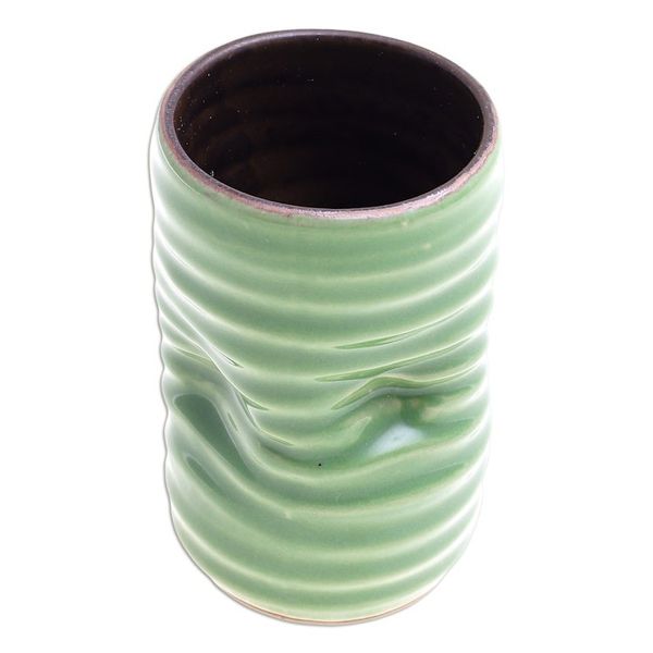 Alternate image for Handcrafted Green Ceramic Cup Green Ripple