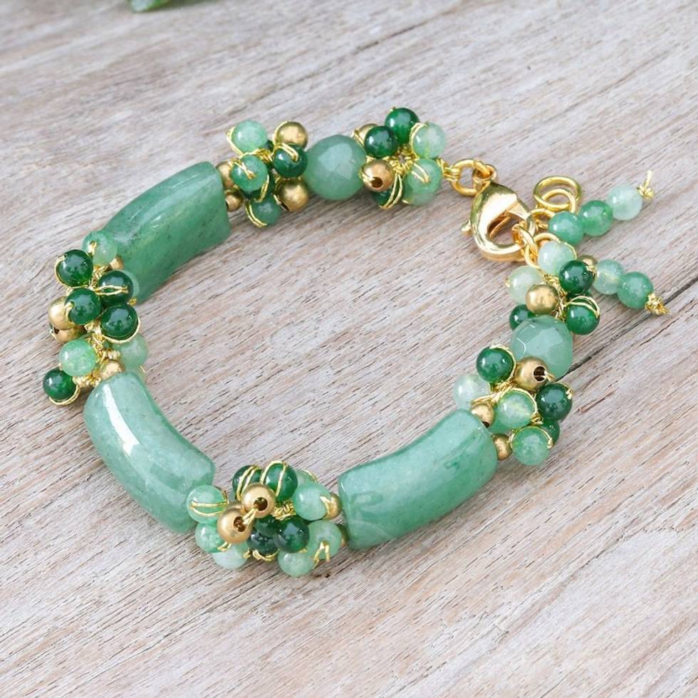 Aventurine Quartz Beaded Bracelet with Gold Filled Accents 'Green Touch'