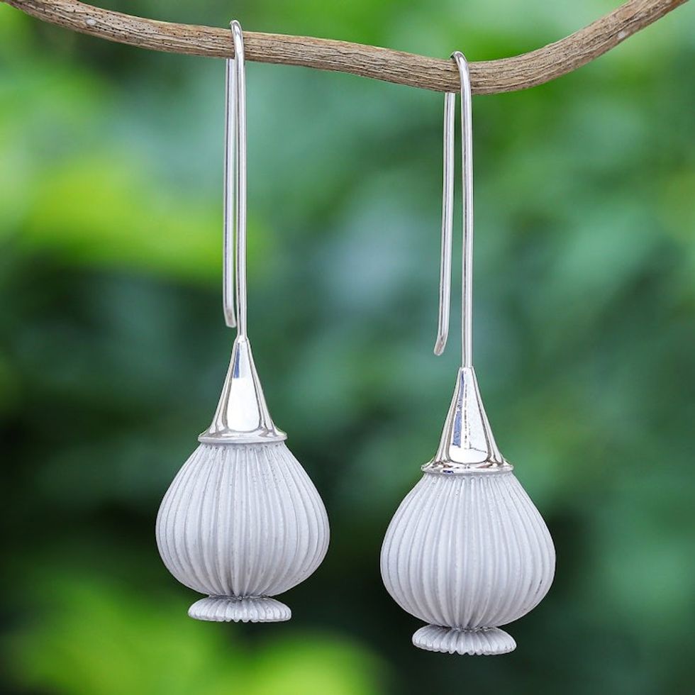 Hand Made Rhodium-Plated Drop Earrings 'Near Dawn'
