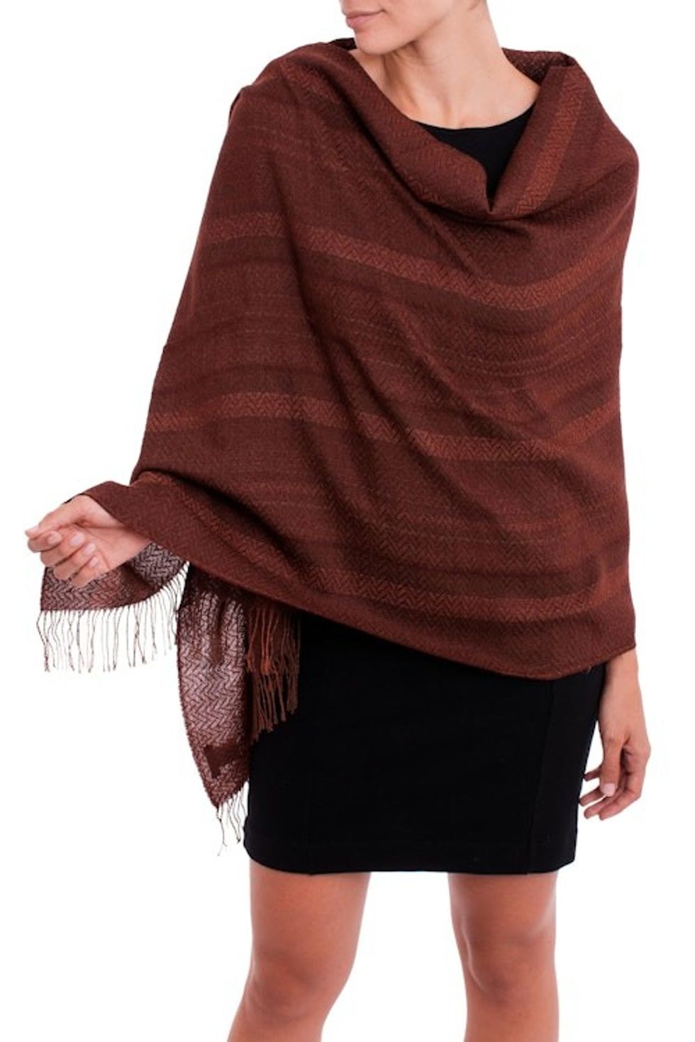 Chestnut and Maroon Subtle Patterns Alpaca Blend Woven Shawl 'Subtle Current'