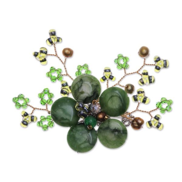 Alternate image for Flower-Shaped Green Cultured Pearl and Quartz Brooch Pin Petals of Harmony