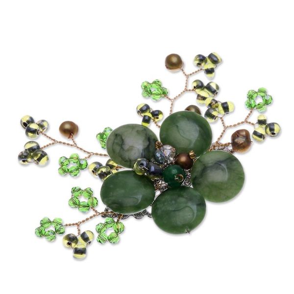 Alternate image for Flower-Shaped Green Cultured Pearl and Quartz Brooch Pin Petals of Harmony