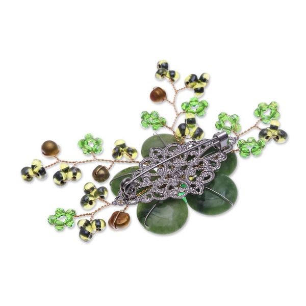 Alternate image for Flower-Shaped Green Cultured Pearl and Quartz Brooch Pin Petals of Harmony