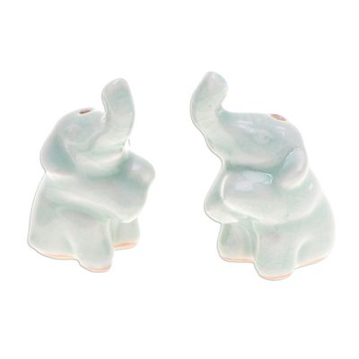 Alternate image for Pair of Elephant-Shaped Celadon Ceramic Incense Holders Elephant Enchantment