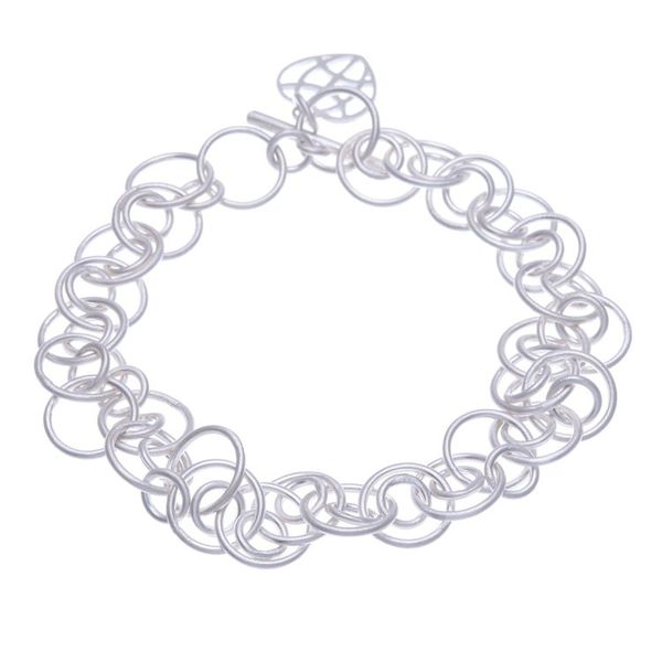 Alternate image for Modern Sterling Silver Link Bracelet with Heart Charm Global Heart