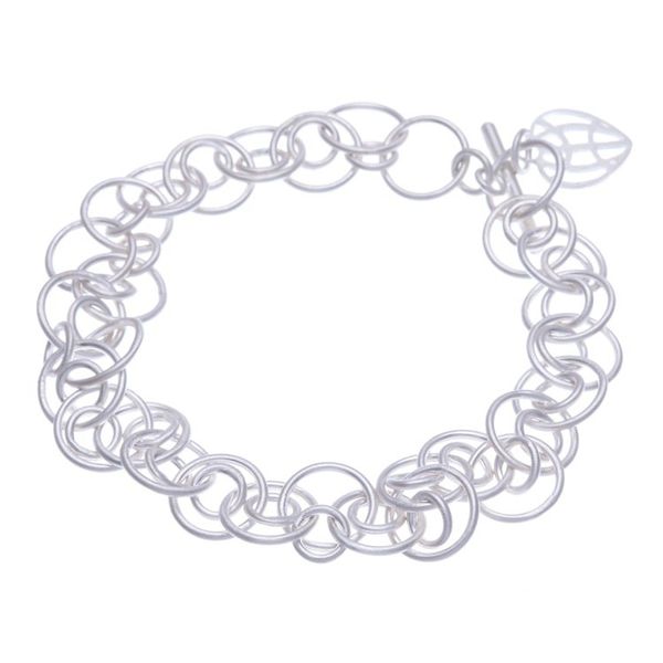 Alternate image for Modern Sterling Silver Link Bracelet with Heart Charm Global Heart