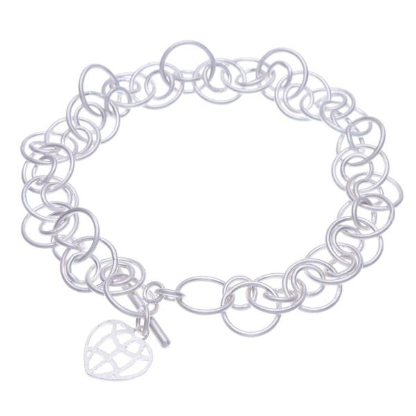 Alternate image for Modern Sterling Silver Link Bracelet with Heart Charm Global Heart