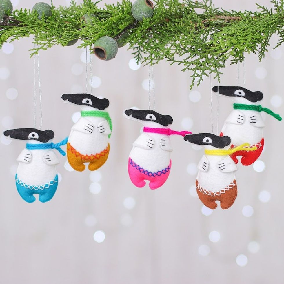 Set of 5 Handcrafted Multicolor Felt Anteater Ornaments 'Anteater Festival'