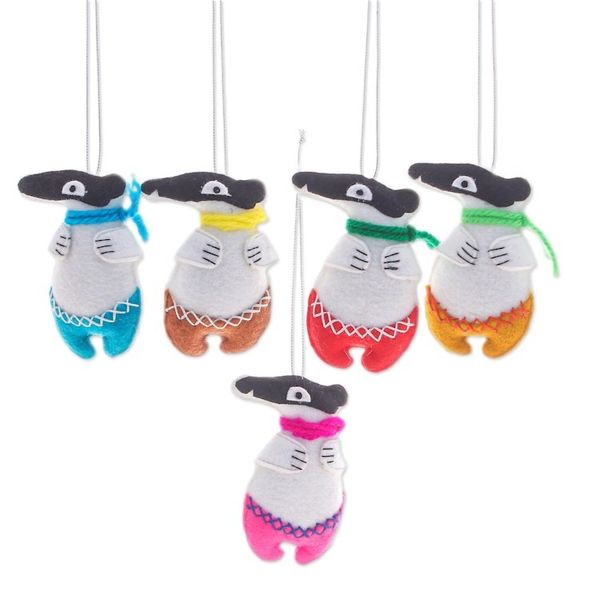 Alternate image for Set of 5 Handcrafted Multicolor Felt Anteater Ornaments Anteater Festival