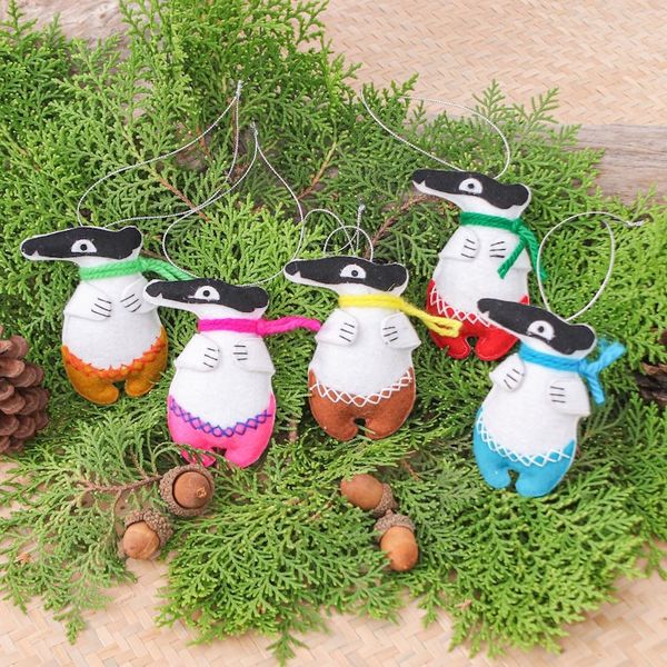 Alternate image for Set of 5 Handcrafted Multicolor Felt Anteater Ornaments Anteater Festival