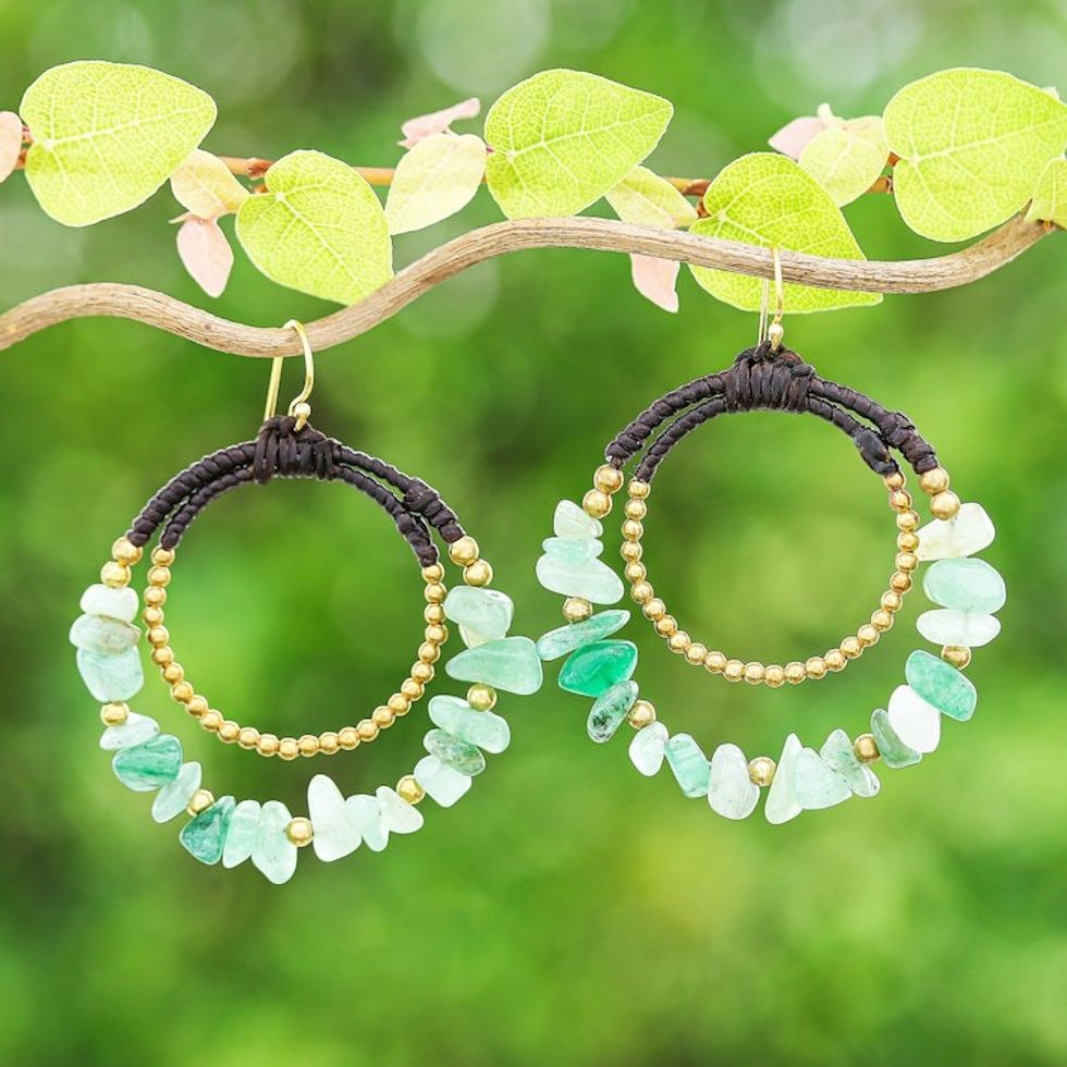 Polished Brass and Serpentine Beaded Dangle Earrings 'Vital Goddess'