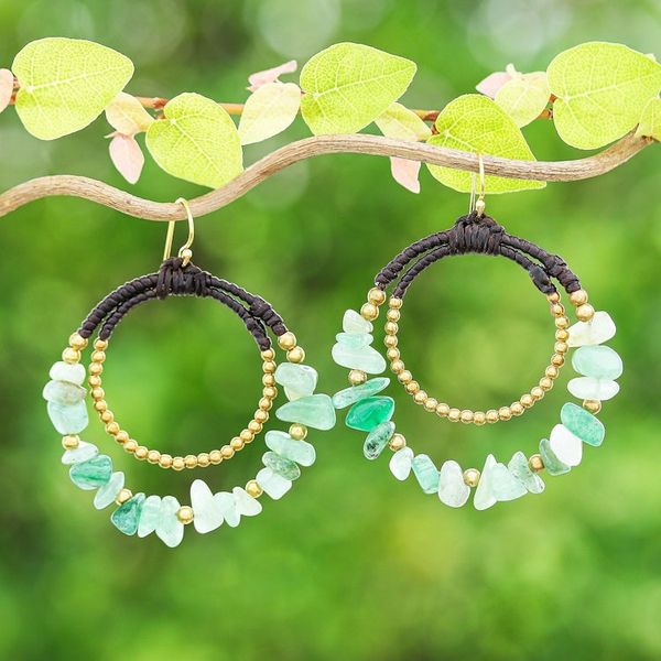 Alternate image for Polished Brass and Serpentine Beaded Dangle Earrings Vital Goddess
