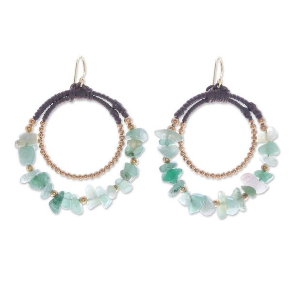 Alternate image for Polished Brass and Serpentine Beaded Dangle Earrings Vital Goddess
