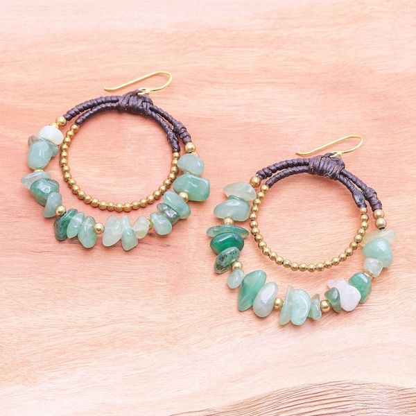 Alternate image for Polished Brass and Serpentine Beaded Dangle Earrings Vital Goddess