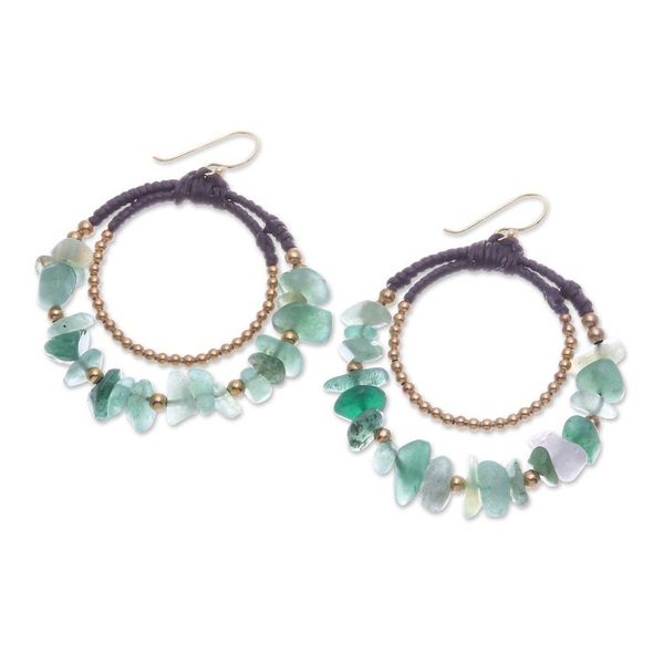 Alternate image for Polished Brass and Serpentine Beaded Dangle Earrings Vital Goddess