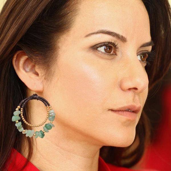 Alternate image for Polished Brass and Serpentine Beaded Dangle Earrings Vital Goddess