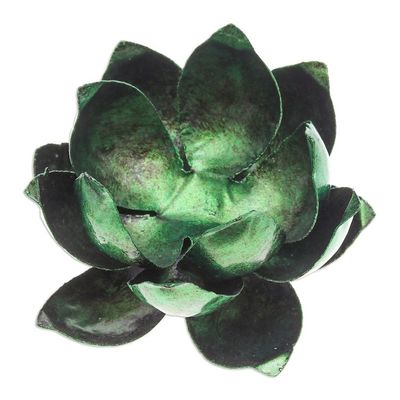 Alternate image for Handcrafted Steel Lotus Flower Tealight Holder in Green Precious Lotus in Green