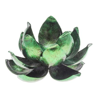 Alternate image for Handcrafted Steel Lotus Flower Tealight Holder in Green Precious Lotus in Green