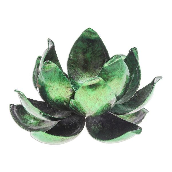 Alternate image for Handcrafted Steel Lotus Flower Tealight Holder in Green Precious Lotus in Green
