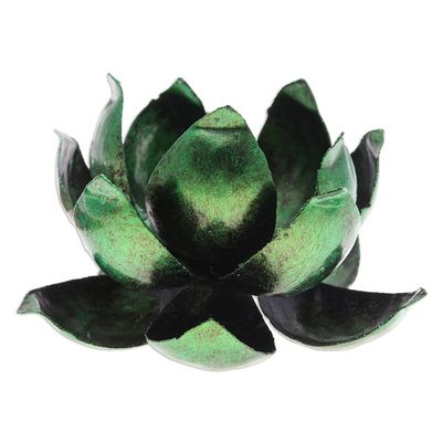 Alternate image for Handcrafted Steel Lotus Flower Tealight Holder in Green Precious Lotus in Green