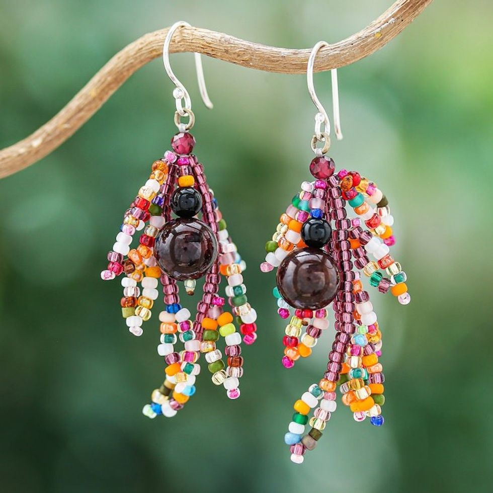 Dangle Earrings with Garnet Agate Sterling Silver Hooks 'Chic Look'