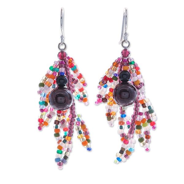 Alternate image for Dangle Earrings with Garnet Agate Sterling Silver Hooks Chic Look