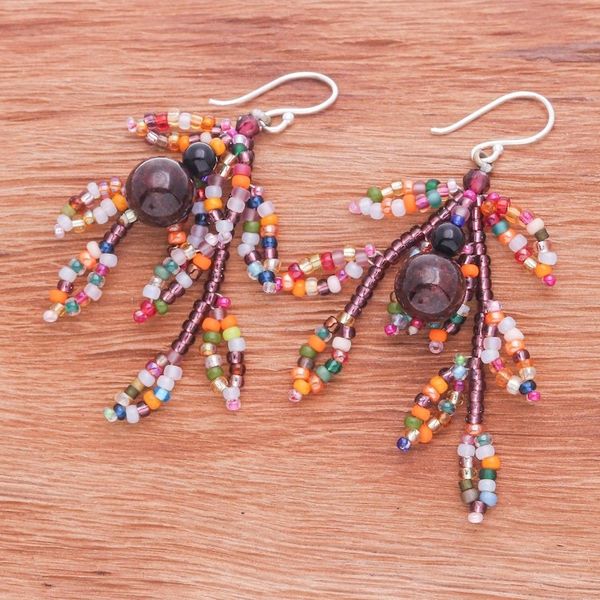 Alternate image for Dangle Earrings with Garnet Agate Sterling Silver Hooks Chic Look